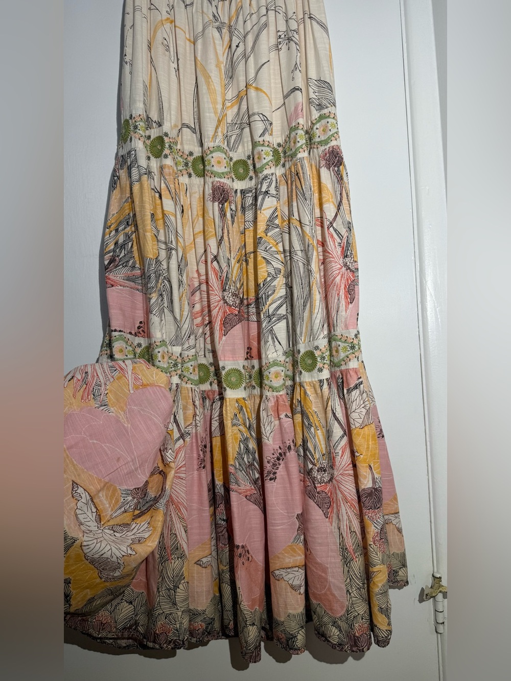Anthropologie Floral Maxi Dress in Blush, Cream & Green Accents - Picture 8 of 12